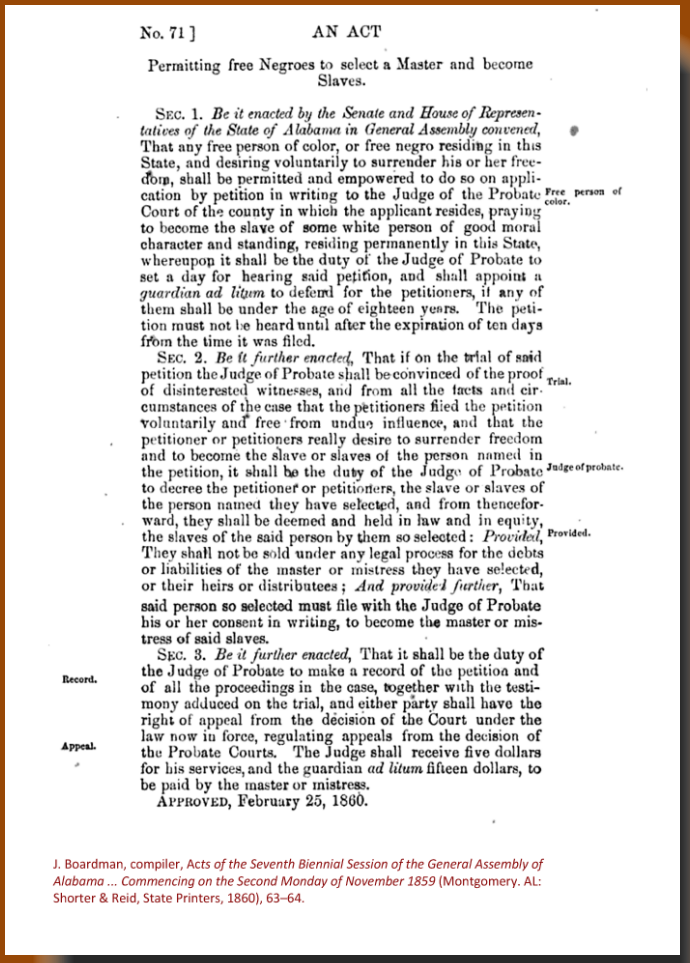 1860 Act for foluntary slavery