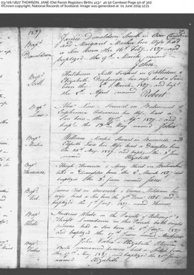 Mary Thomson baptism 1827 Carnbee, Fife