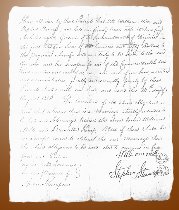 Mills-Kemp Marriage Bond original